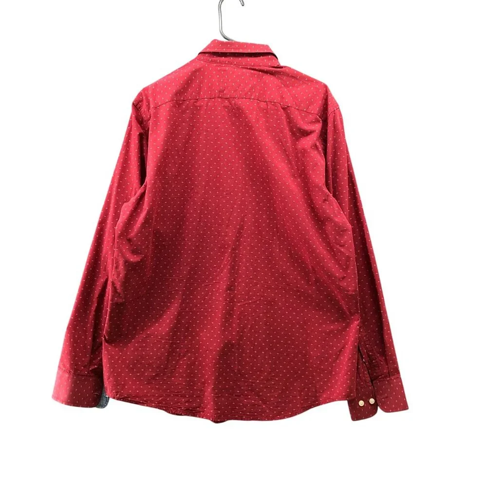 Banana Republic Soft Wash Long Sleeve Shirt Men L Red White Printed Standard Fit